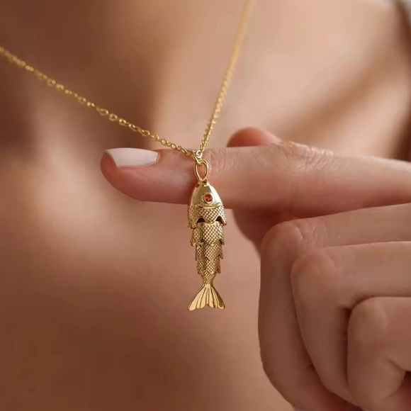 Gold Fish Pendant Necklace - Picture 2 of 10